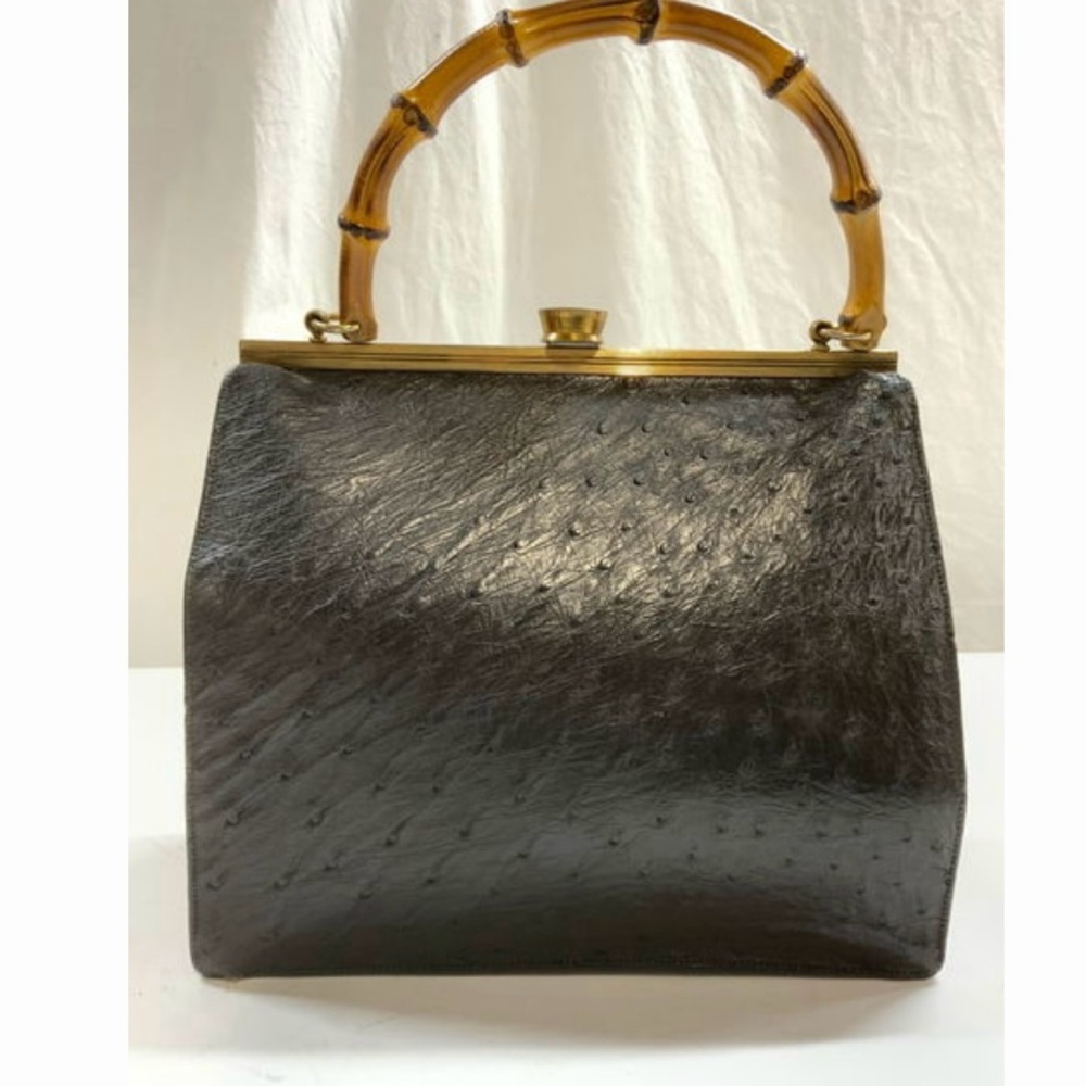 RARE 1950s True Vintage Elegance Evans Ostrich Leather Bamboo Handle Purse - Picture 4 of 10